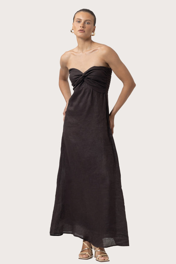 Lusana Melody Linen Maxi Dress In Coffee