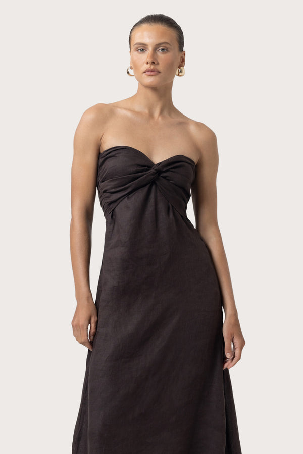 Lusana Melody Linen Maxi Dress In Coffee