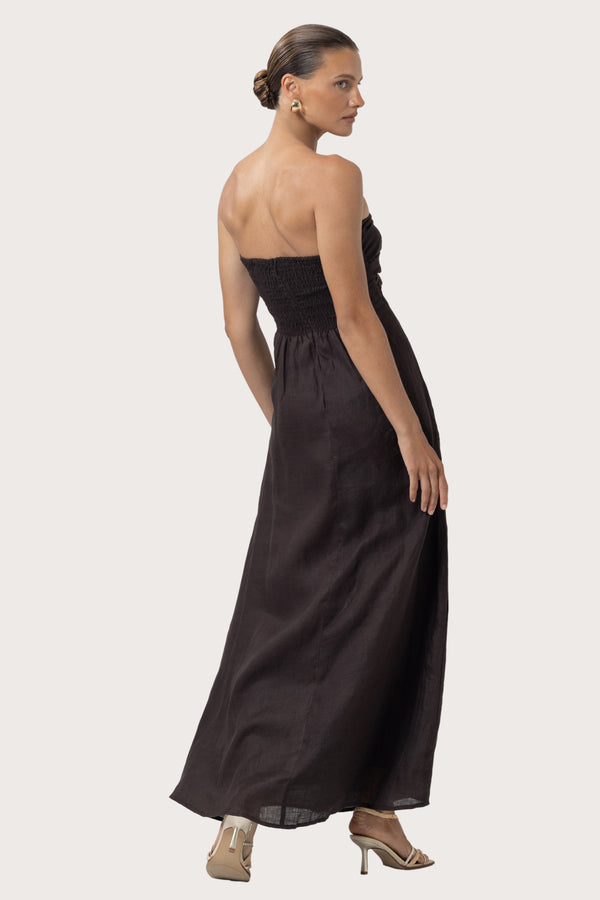 Lusana Melody Linen Maxi Dress In Coffee