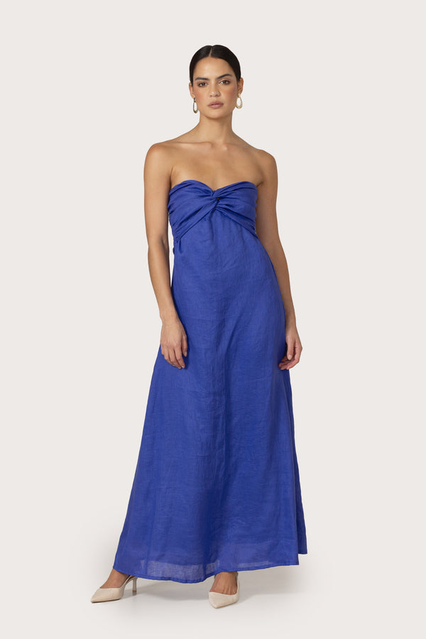 Lusana Melody Linen Maxi Dress In Nordic Blu