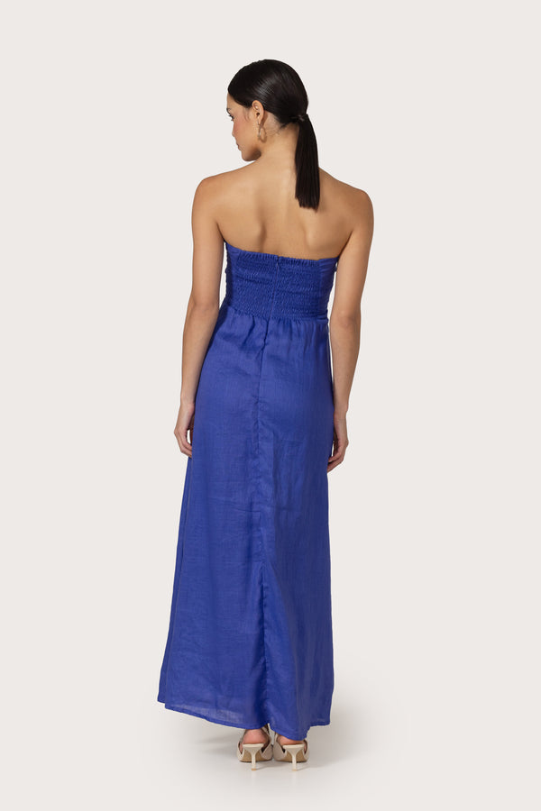 Lusana Melody Linen Maxi Dress In Nordic Blu