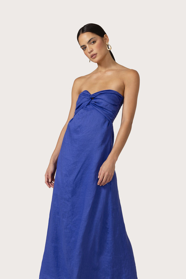 lusana Melody Linen Maxi Dress in Nordic Blu