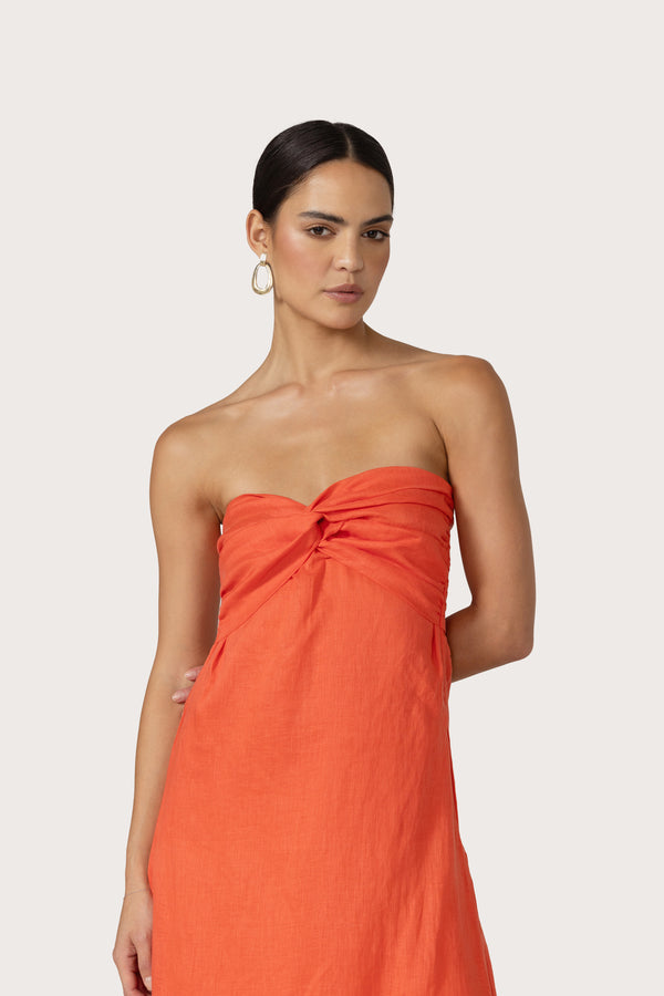 Lusana Melody Maxi Linen Dress In Salsa