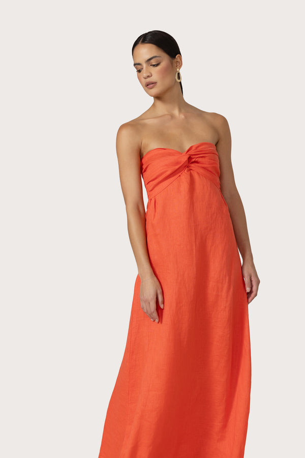 Lusana Melody Maxi Linen Dress In Salsa