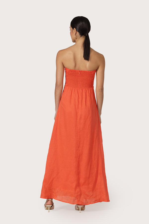 Lusana Melody Maxi Linen Dress In Salsa