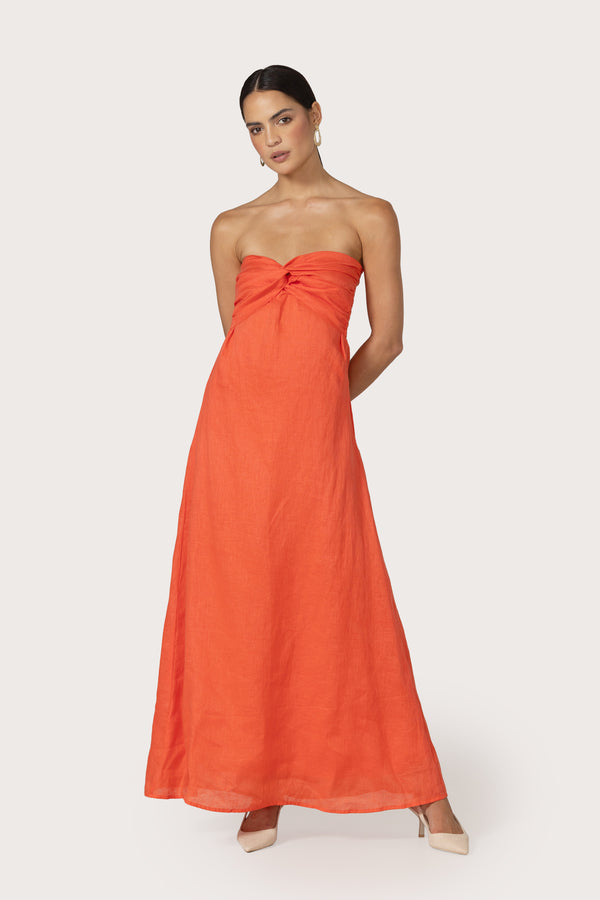 lusana Melody Maxi Linen Dress in Salsa