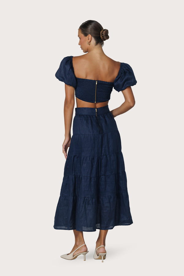 Lusana Oscar Linen Skirt In Navy