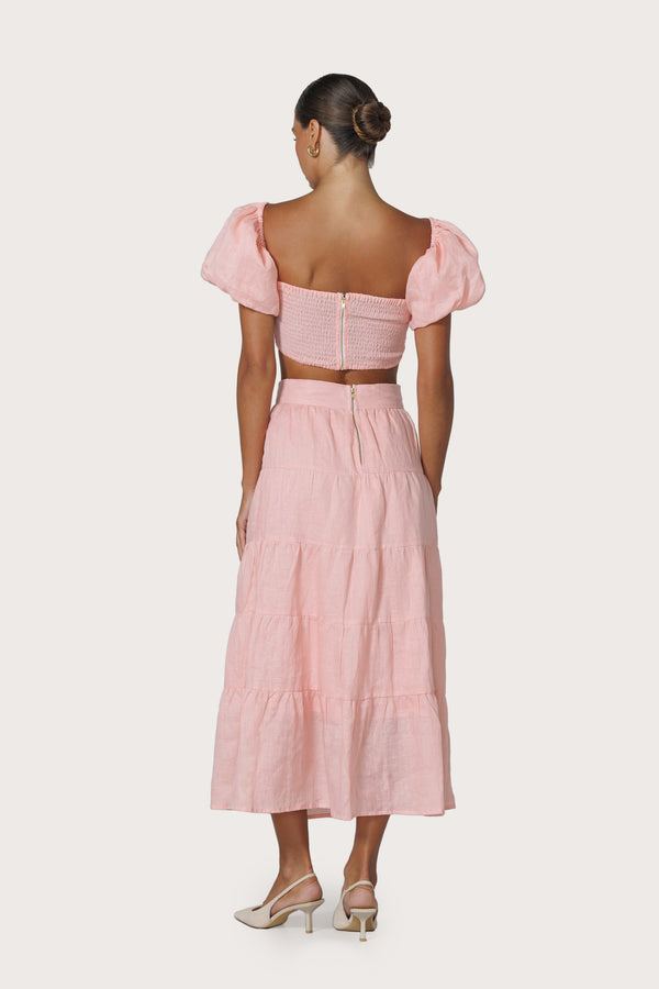 Lusana Oscar Linen Skirt In Pink Lady