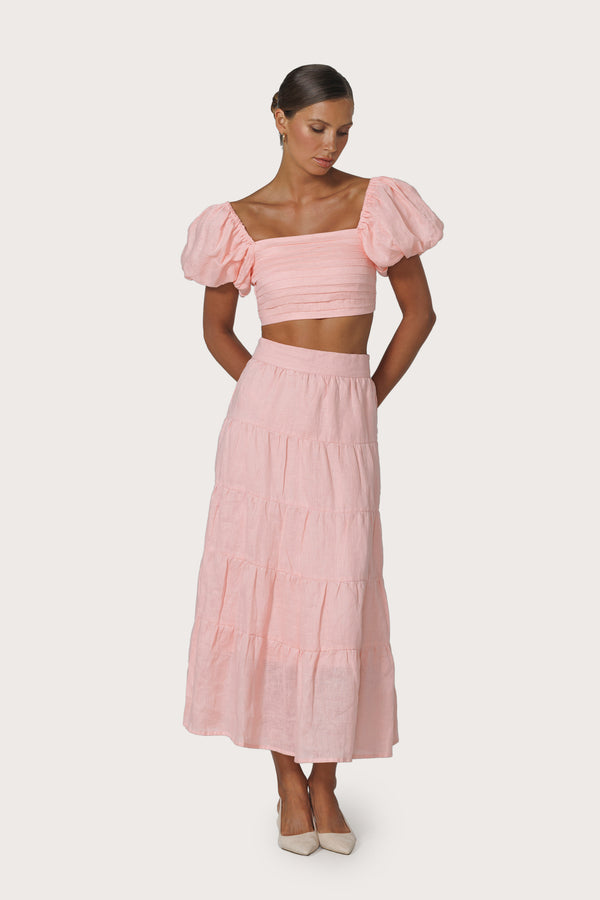 lusana Oscar Linen Skirt in Pink Lady