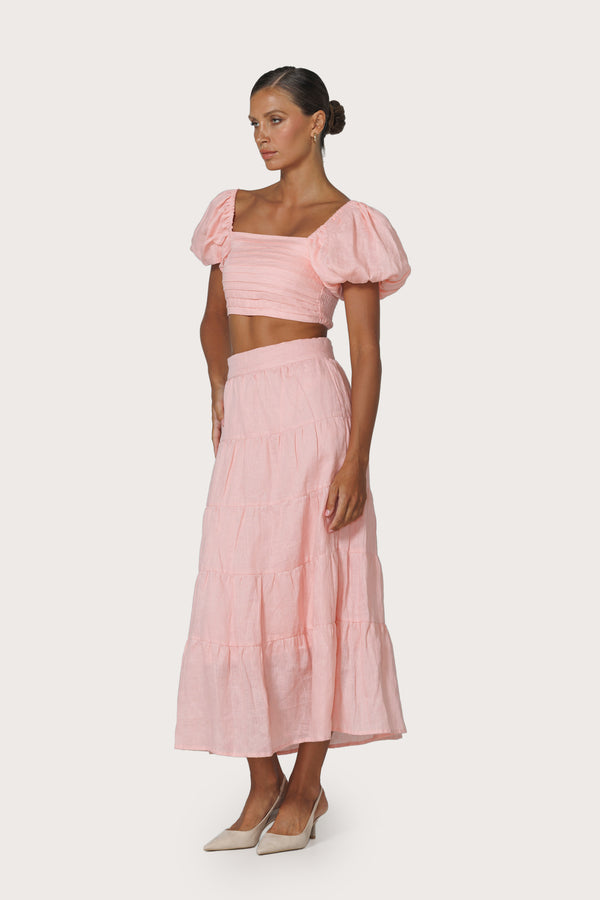 Lusana Oscar Linen Top In Pink Lady
