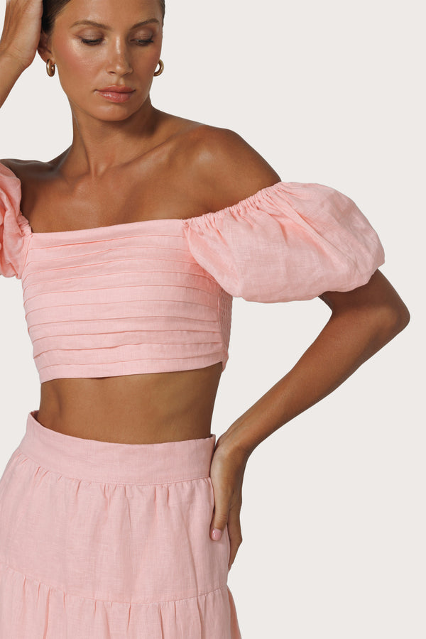 lusana Oscar Linen Top in Pink Lady