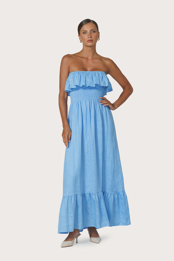 Lusana Pari Maxi Linen Dress In Neu Bleu