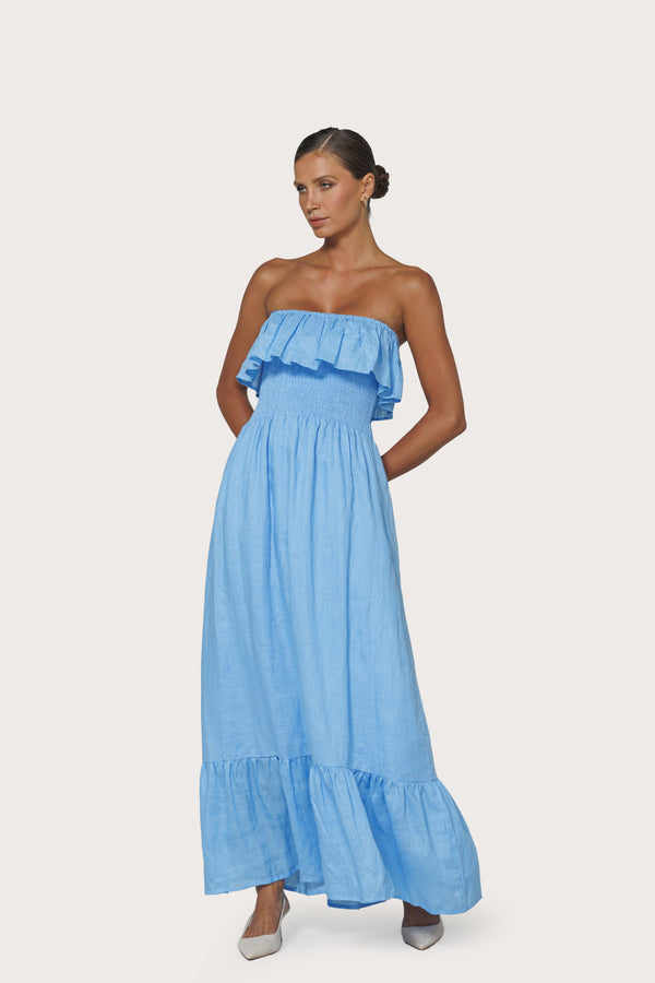 Lusana Pari Maxi Linen Dress In Neu Bleu