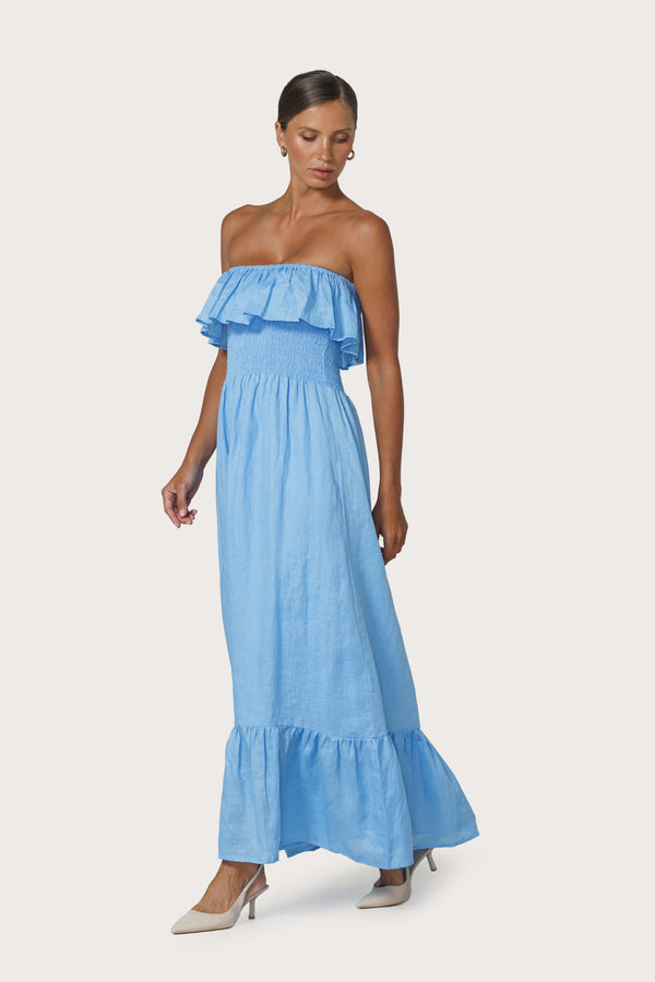 lusana Pari Maxi Linen Dress in Neu Bleu