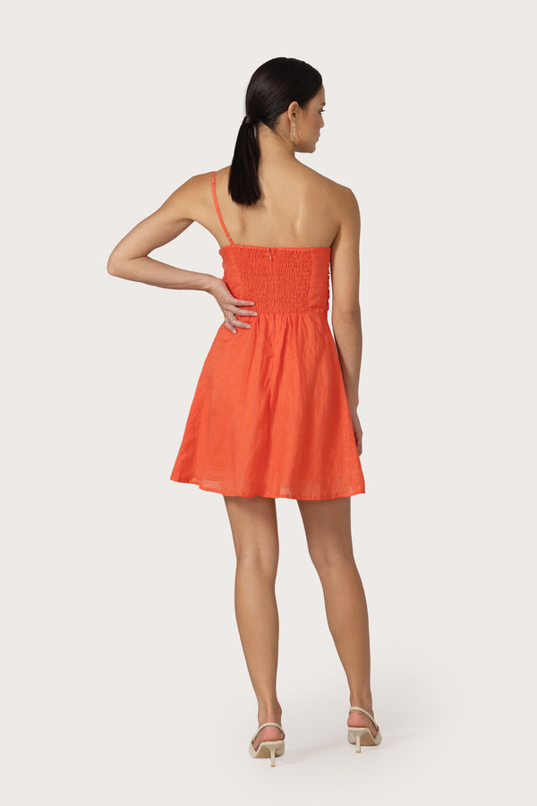 Lusana Poppy Mini Linen Dress In Salsa