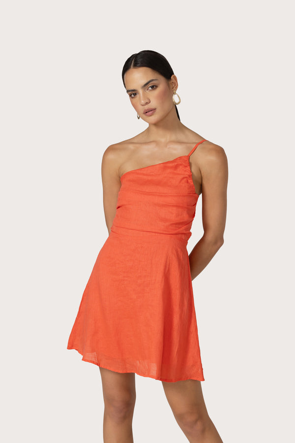 lusana Poppy Mini Linen Dress in Salsa