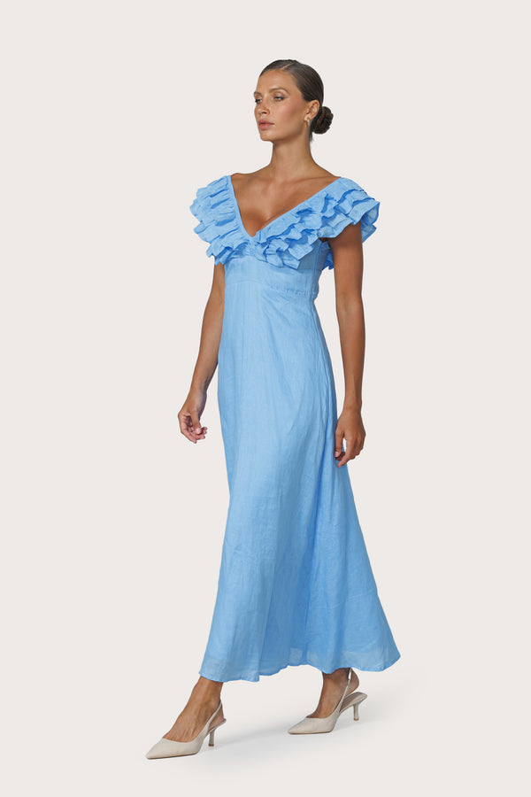 Lusana Scarlett Maxi Linen Dress In Neu Bleu
