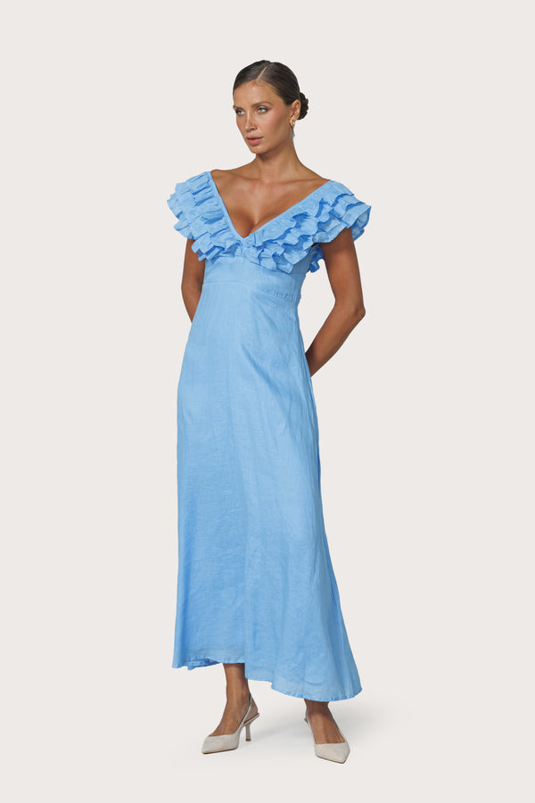 Lusana Scarlett Maxi Linen Dress In Neu Bleu