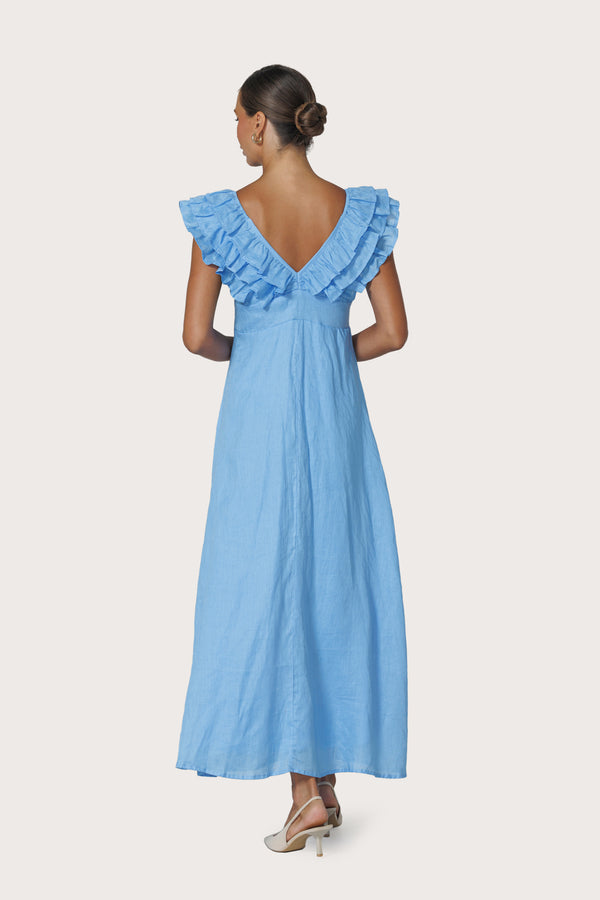 Lusana Scarlett Maxi Linen Dress In Neu Bleu