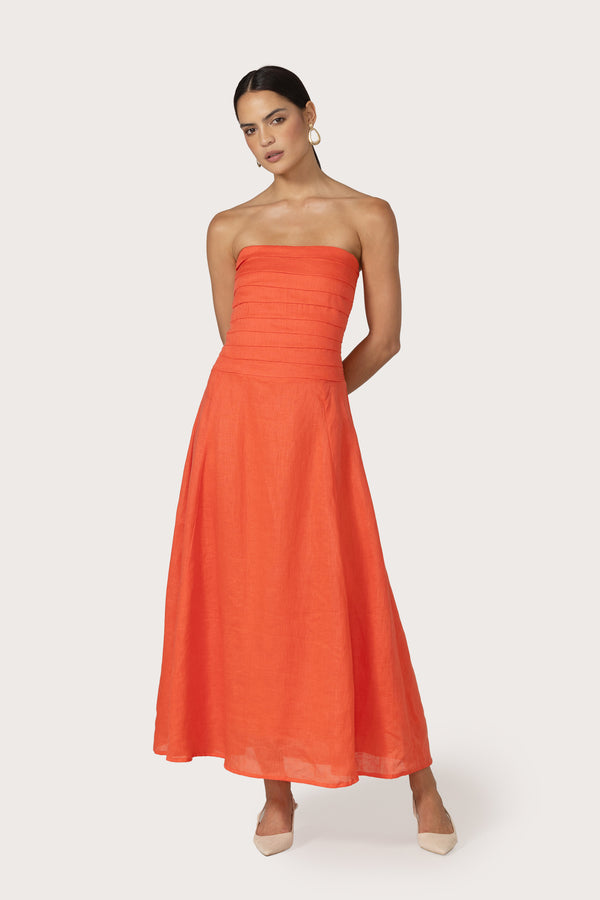 Lusana Selina Maxi Linen Dress In Salsa