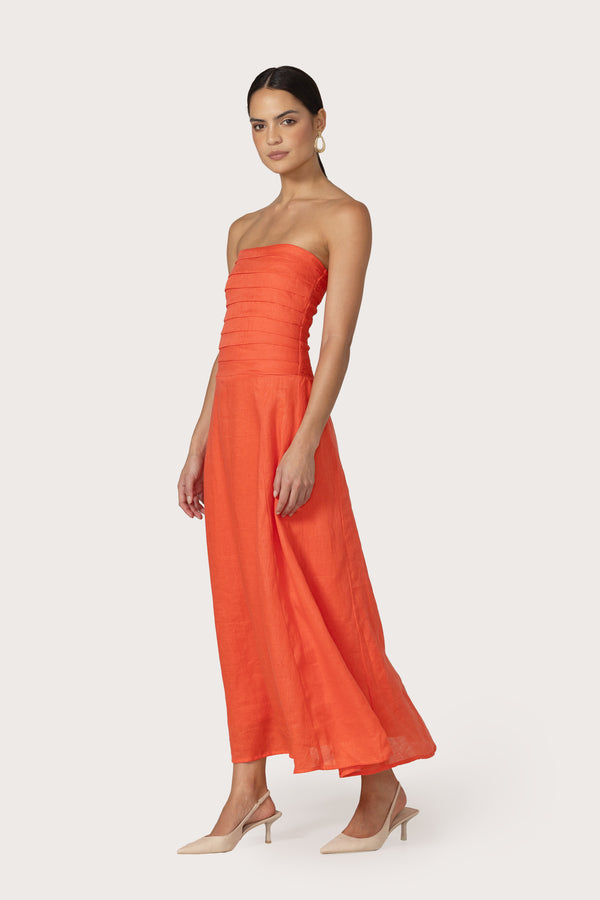 Lusana Selina Maxi Linen Dress In Salsa