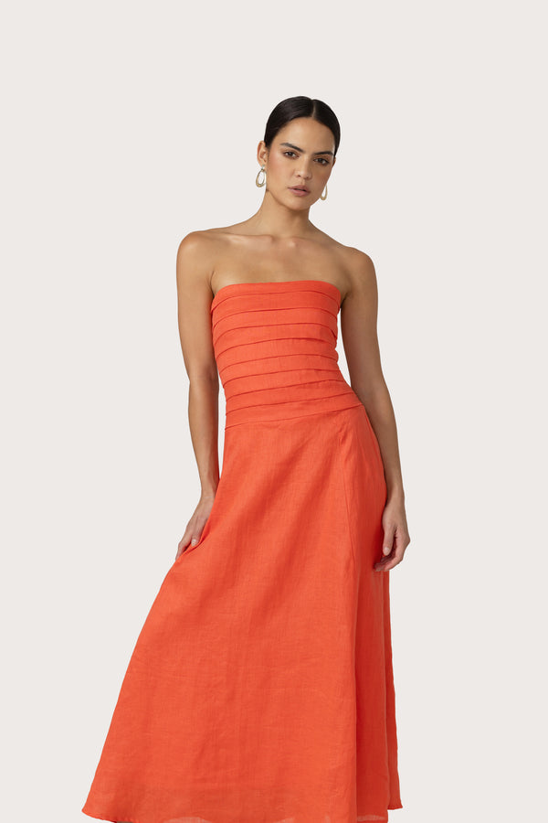 lusana Selina Maxi Linen Dress in Salsa