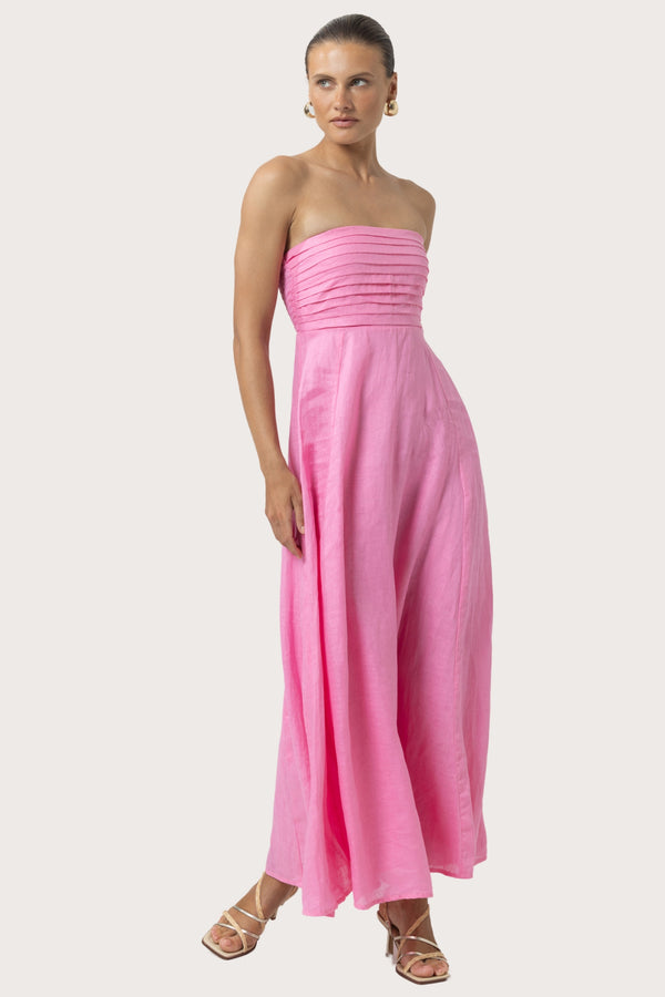 Lusana Talia Linen Pintuck Maxi Dress In Blush
