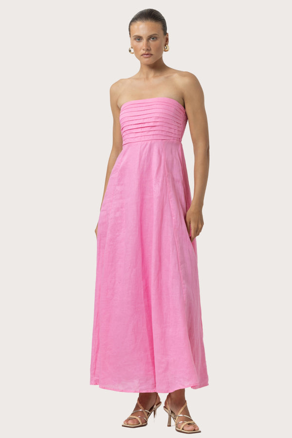 Lusana Talia Linen Pintuck Maxi Dress In Blush