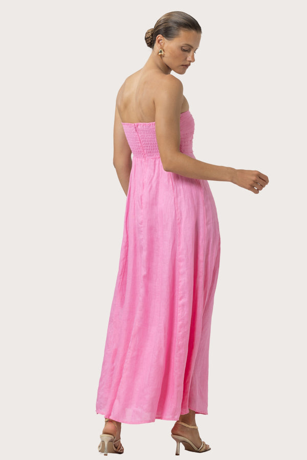 Lusana Talia Linen Pintuck Maxi Dress In Blush