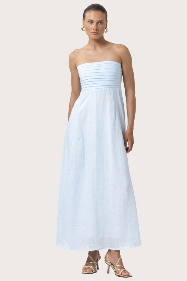 Lusana Talia Linen Pintuck Maxi Dress In Powder