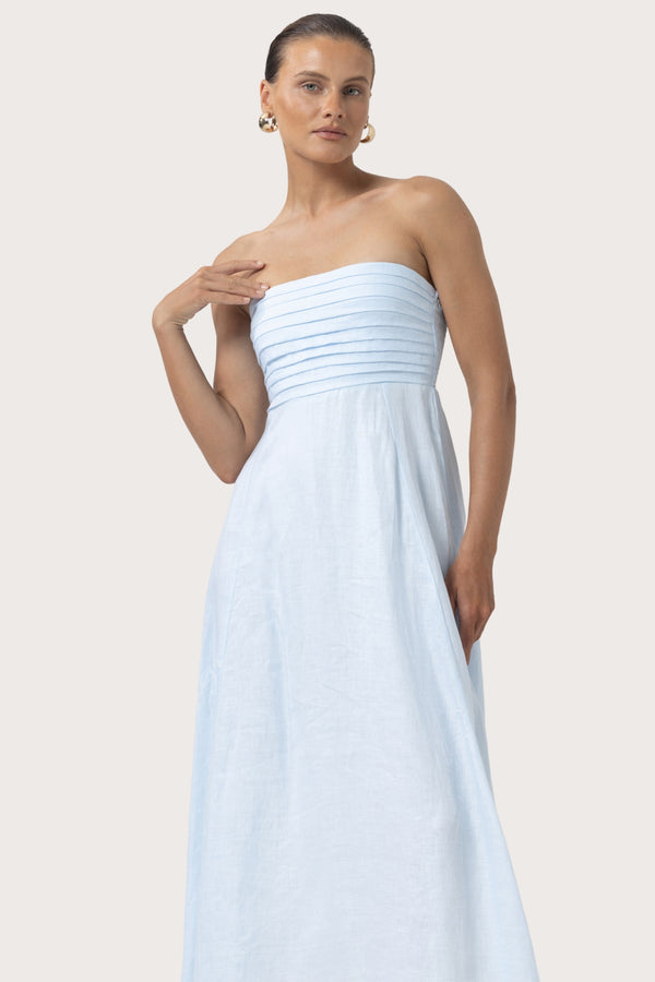 lusana Talia Linen Pintuck Maxi Dress in Powder