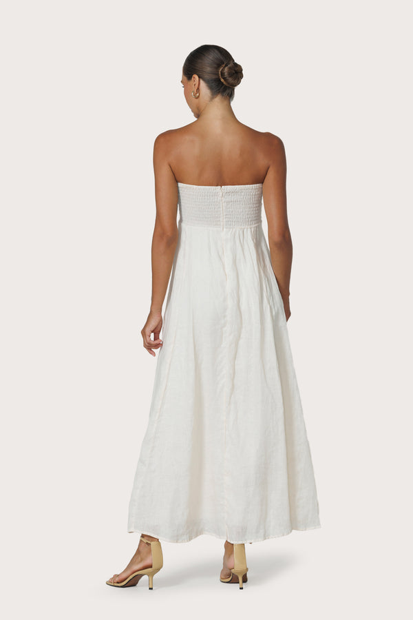 Lusana Talia Pintuck Linen Maxi Dress In Chalk