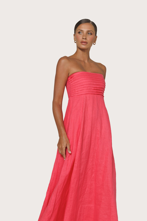 Lusana Talia Pintuck Linen Maxi Dress In Melon