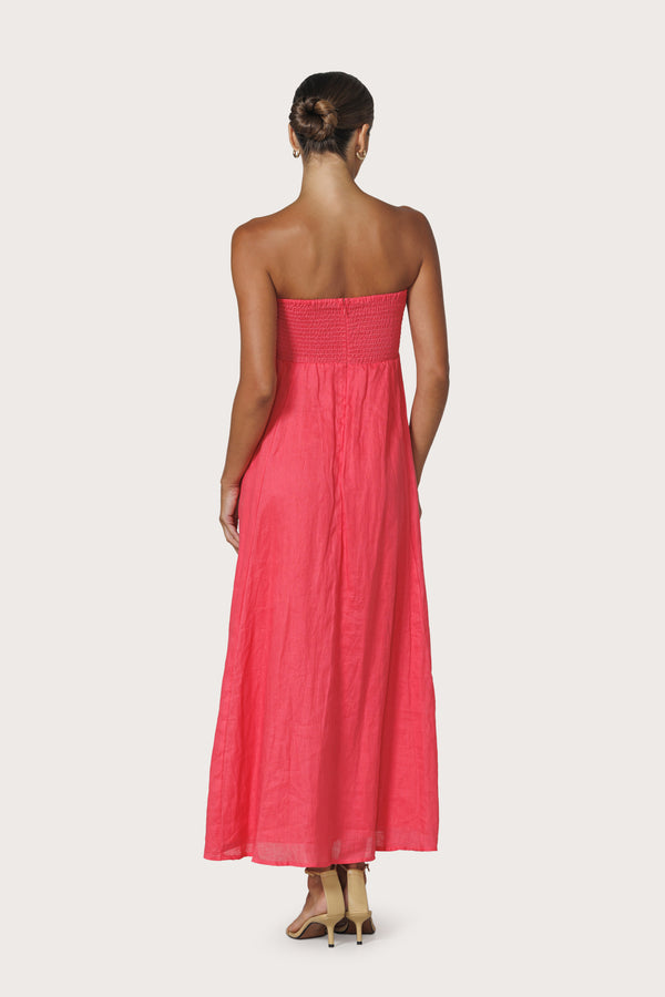 Lusana Talia Pintuck Linen Maxi Dress In Melon