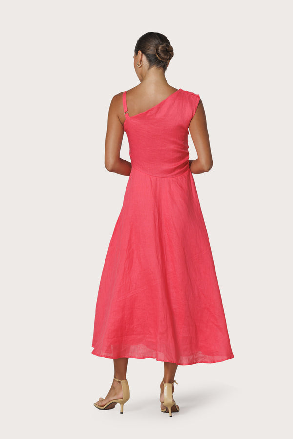 Lusana Tango Asymmetrical Linen Dress In Melon