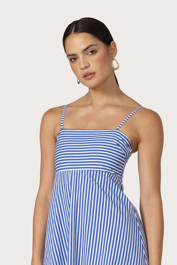 Lusana Tashi Poplin Maxi Dress In Lapis Stripe