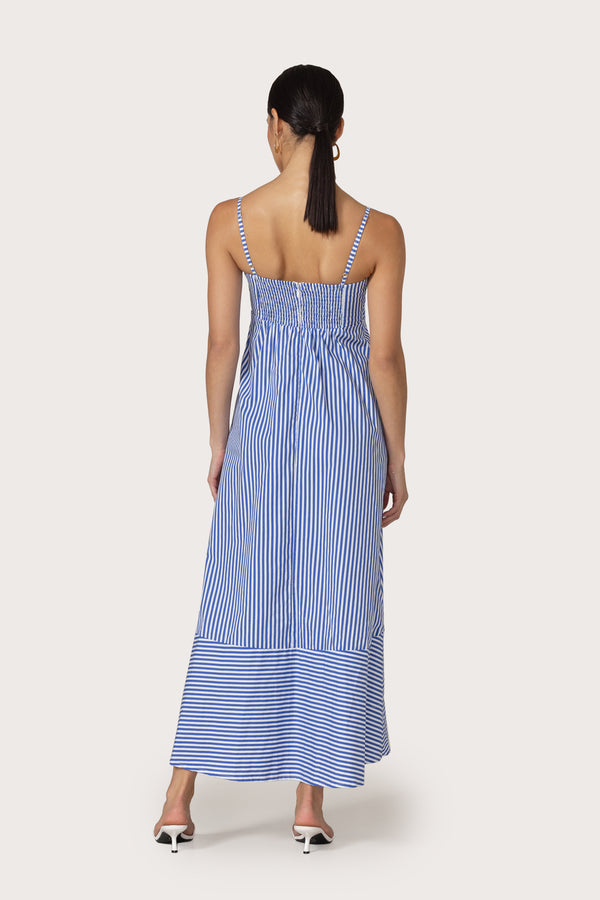 Lusana Tashi Poplin Maxi Dress In Lapis Stripe