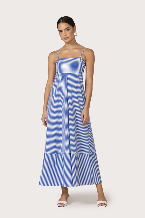 lusana Tashi Poplin Maxi Dress in Lapis Stripe