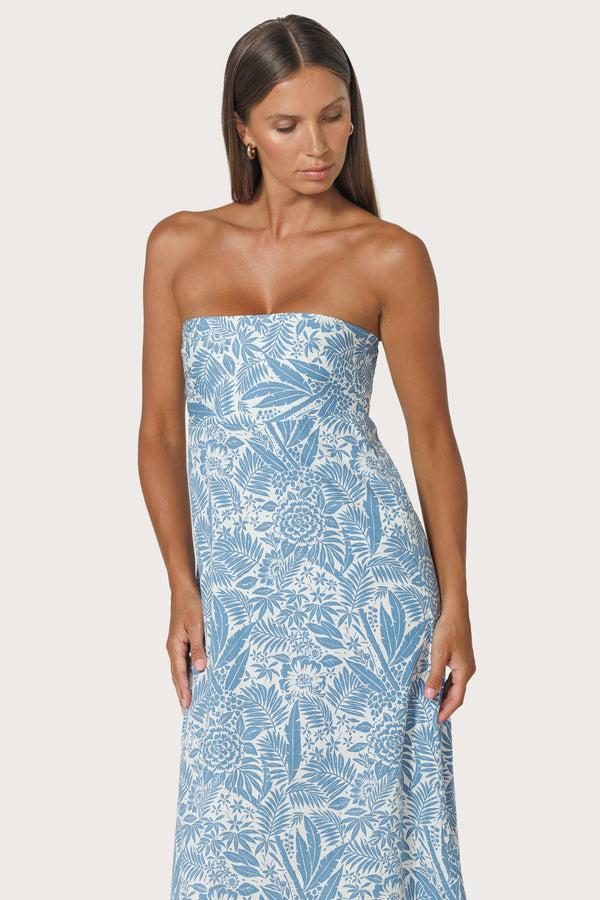 Lusana Timothy Strapless Poplin Dress In Botanical