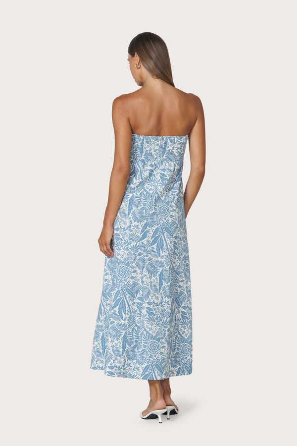 Lusana Timothy Strapless Poplin Dress In Botanical