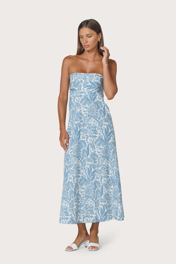 lusana Timothy Strapless Poplin Dress in Botanical