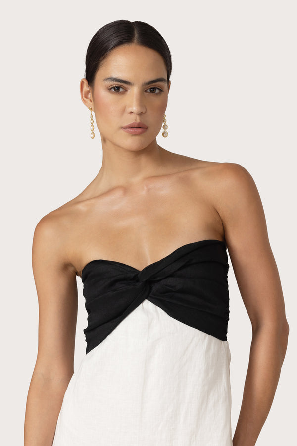 Lusana Melody Linen Maxi Dress In Contrast White Black