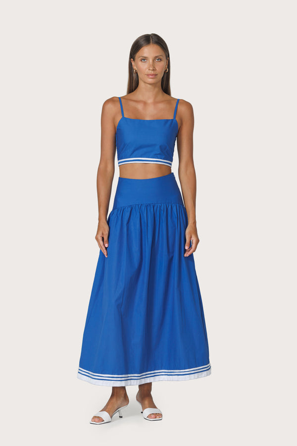 lusana Oliver Embroidered Poplin Skirt In Sapphire Stripe