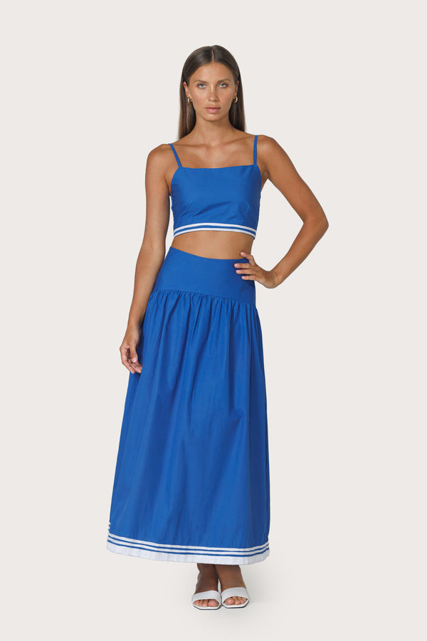 lusana Oliver Embroidered Poplin Skirt In Sapphire Stripe