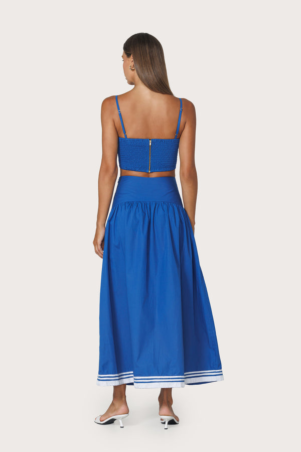 lusana Oliver Embroidered Poplin Skirt In Sapphire Stripe