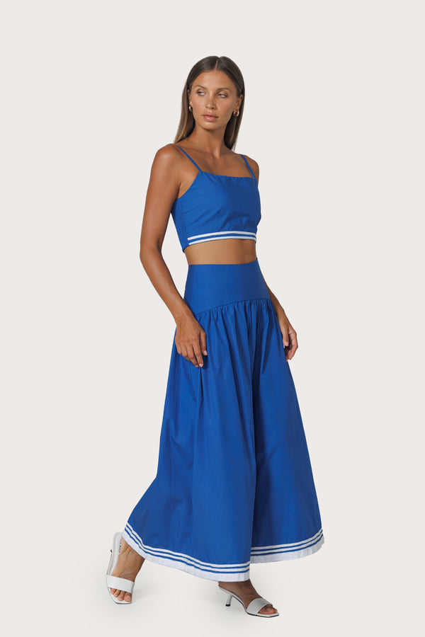 Lusana Oliver Embroidered Poplin Top In Sapphire Stripe