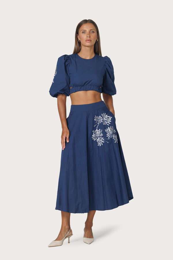 Lusana Saatchi Embroidered Poplin Skirt In Byzantine