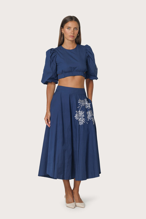 lusana Saatchi Embroidered Poplin Skirt in Byzantine