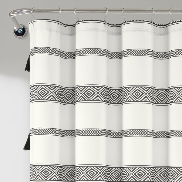 Lush Décor Ava Boho Stripe Tassel Yarn Dyed Recycled Cotton Shower Curtain