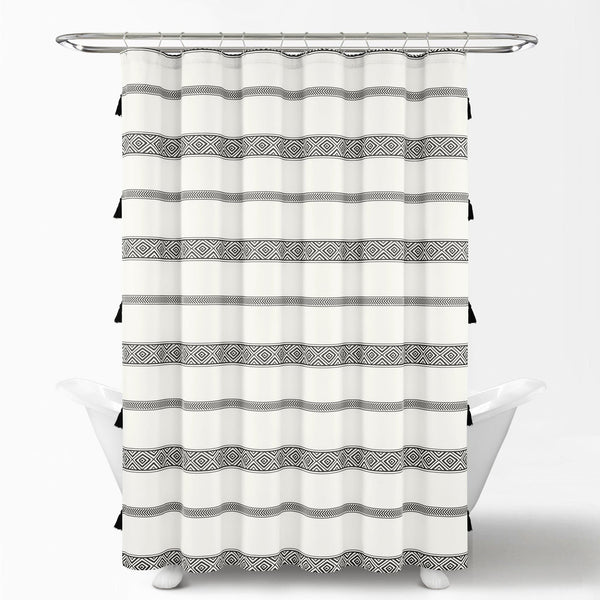 Lush Décor Ava Boho Stripe Tassel Yarn Dyed Recycled Cotton Shower Curtain